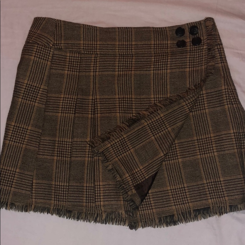 J Crew 100% Wool Brown Plaid Wrap Skirt. Size 4!